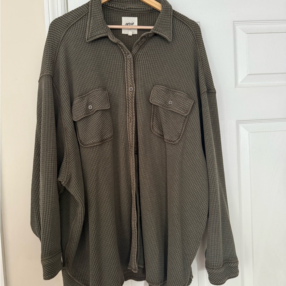 Aerie Olive Green Waffle Knit Hoodie